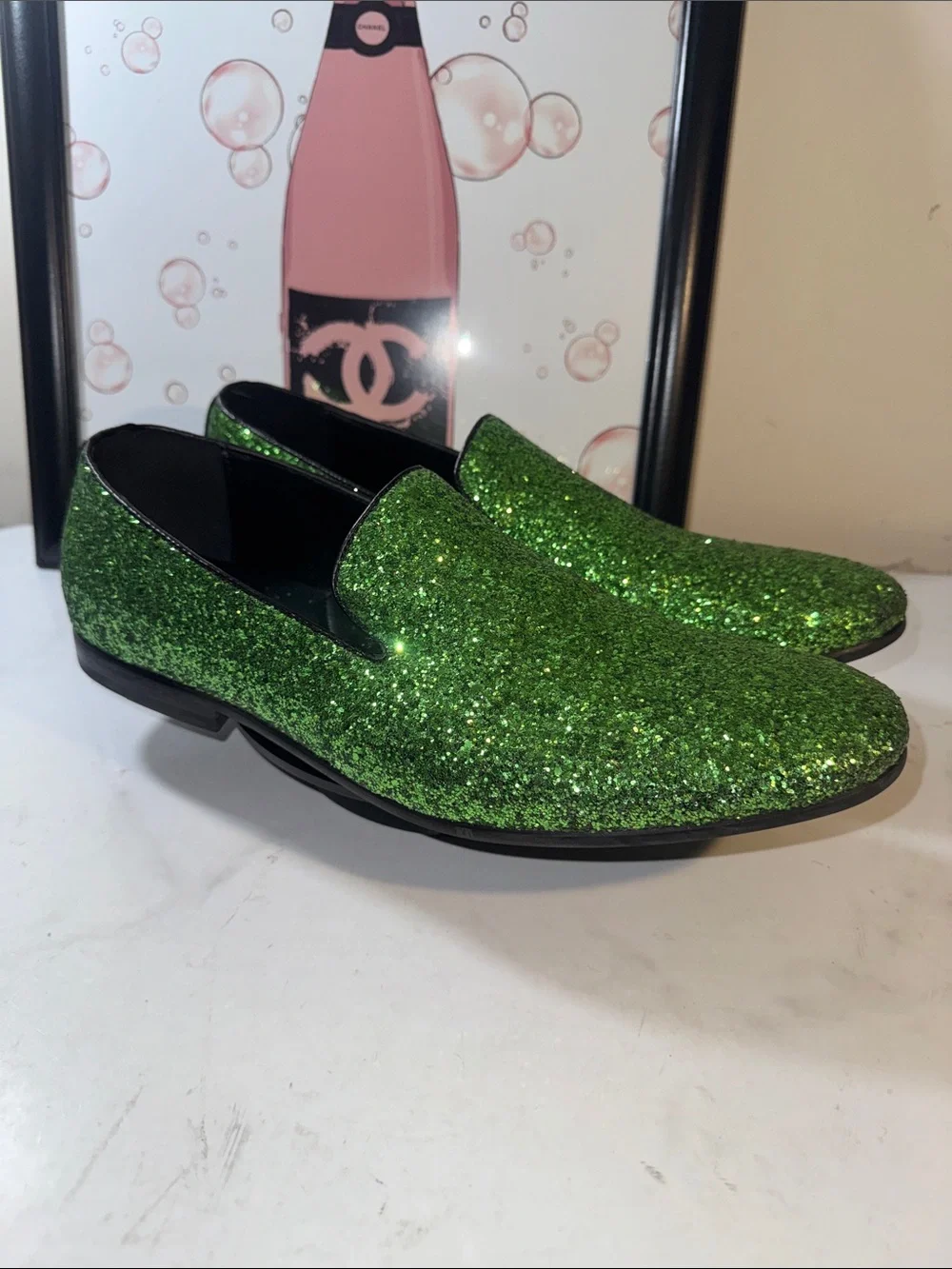 Frederico Leone Sparkle Green Men's Slip-On Loafers - Size 12